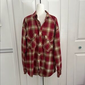 Timberland Men's Burgundy and Mustard Plaid Shirt